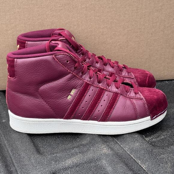 Adidas Pro Model Shell Toe Burgundy Velour Womens 6.5 Leather‎ High Top AC7906 - Picture 1 of 12